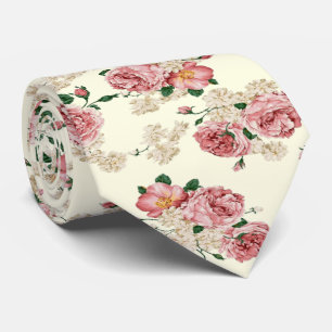 Rosa auf gelben Vintage-Blumenmuster Krawatte