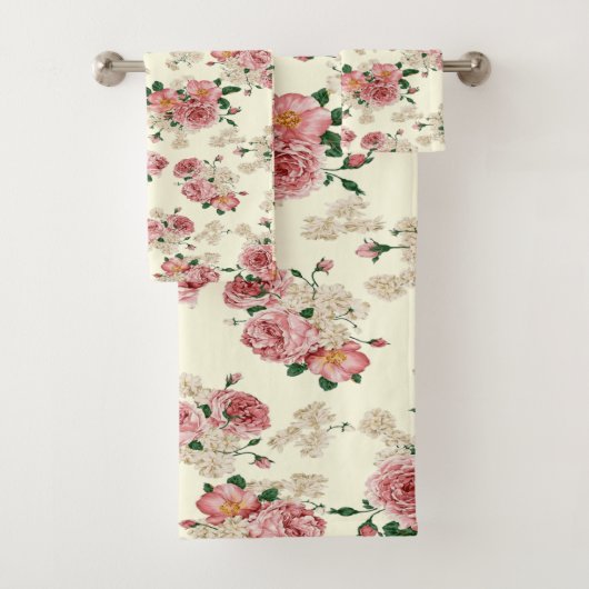Rosa auf gelber Vintager Blüte Badhandtuch Set (Insitu)