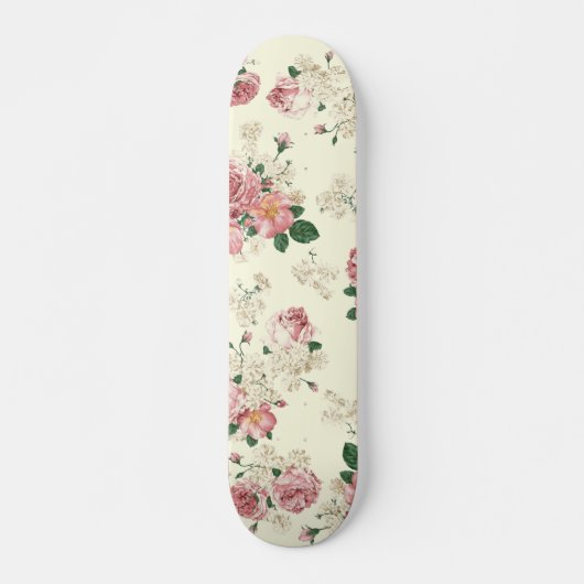 Rosa auf gelber Vintager Blüte Skateboard (Vorne)