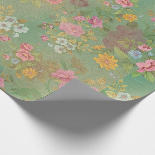 Rosa auf grün Vintag Geschenkpapier (Ecke)