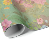 Rosa auf grün Vintag Geschenkpapier (Rolleneckpunkt)