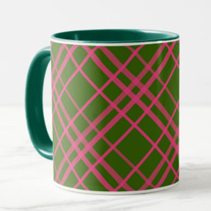 Rosa auf grünem Karomuster-Linien-Design Tasse