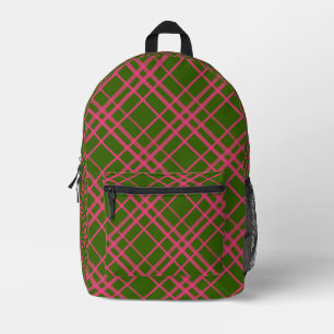 Rosa auf grünem Karomuster-Liniendesign Bedruckter Rucksack