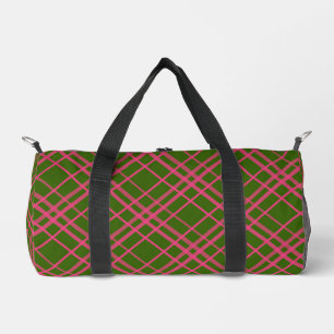 Rosa auf grünem Karomuster-Liniendesign Duffle Bag