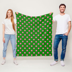Rosa auf grünem Polka-Punkte-Musterdesign Fleecedecke