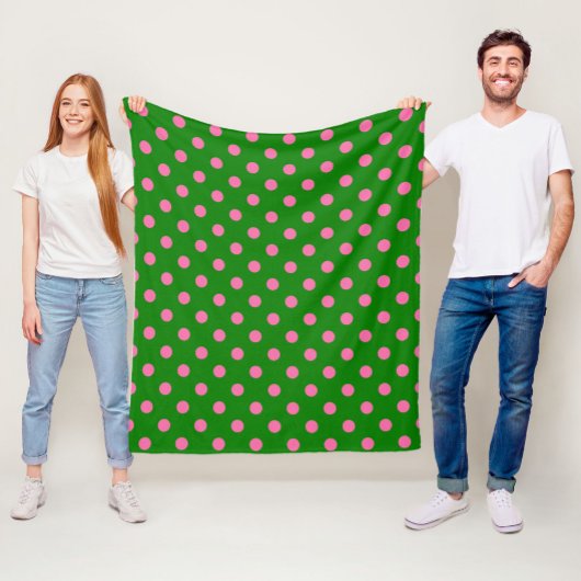 Rosa auf grünem Polka-Punkte-Musterdesign Fleecedecke