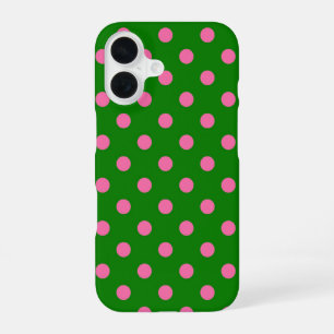 Rosa auf grünem Polka-Punkte-Musterdesign iPhone 16 Hülle