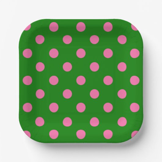 Rosa auf grünem Polka-Punkte-Musterdesign  Pappteller (Vorderseite)