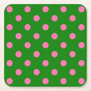 Rosa auf grünem Polka-Punkte-Musterdesign Rechteckiger Pappuntersetzer