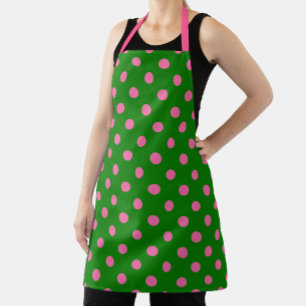 Rosa auf grünem Polka-Punkte-Musterdesign Schürze