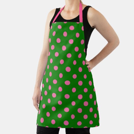 Rosa auf grünem Polka-Punkte-Musterdesign Schürze