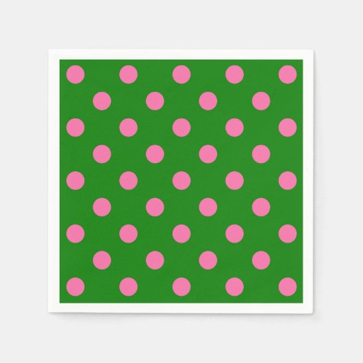 Rosa auf grünem Polka-Punkte-Musterdesign Serviette (Vorderseite)