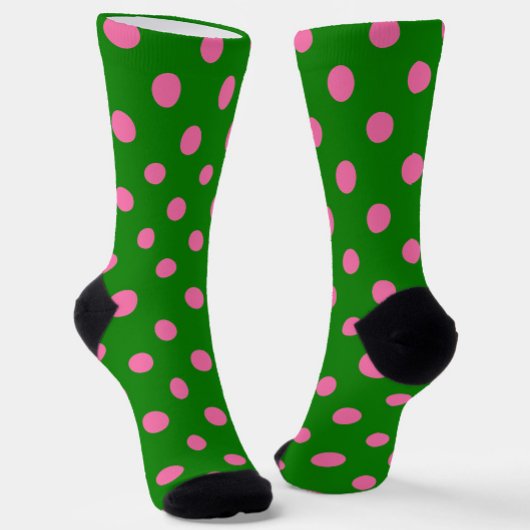 Rosa auf grünem Polka-Punkte-Musterdesign Socken