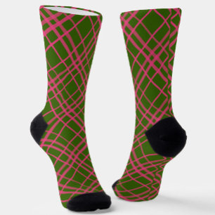 Rosa auf grünem Tartan Kariertes Muster Socken