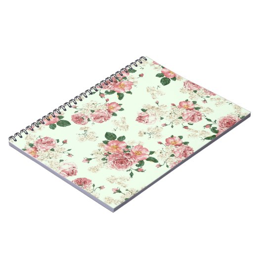 Rosa auf grüner Vintager Blüte Notizblock (Linke Seite)