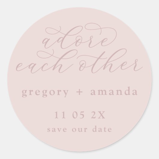 Rosa auf Rosa Elegante Kalligrafie Buchstaben Runder Aufkleber (Vorderseite)