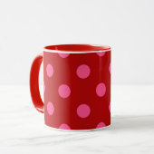 Rosa auf rotem Polka Dots Design Tasse (Vorderseite Links)