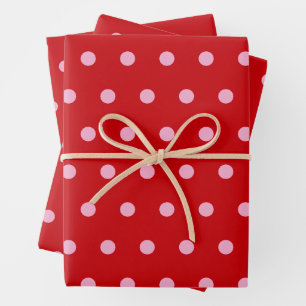 Rosa auf roten Punkten  Geschenkpapier Set