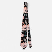 Rosa auf Schwarz-Grün Wasserfarben Blumenmuster Krawatte (Vorderseite)