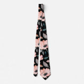Rosa auf Schwarz-Grün Wasserfarben Blumenmuster Krawatte (Rückseite)
