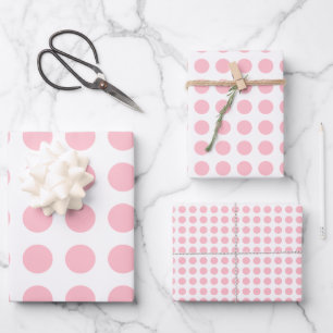 Rosa auf Weiß verschiedene Größen Horiz. Polka Dot Geschenkpapier Set