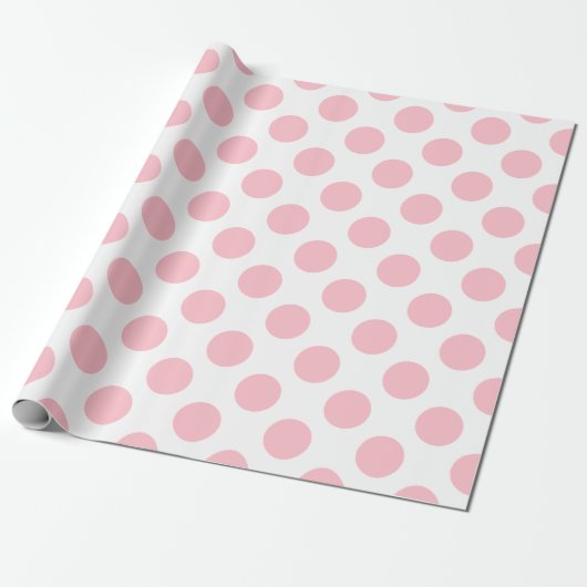 Rosa auf weiße große Polka-Punkte Geschenkpapier (Ungerollt)