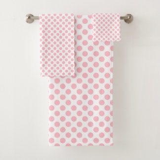 Rosa auf weißen mittelgroßen Polka-Punkten Badhandtuch Set