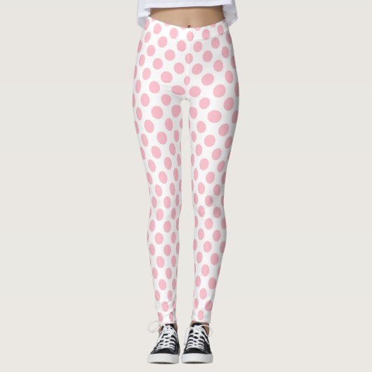 Rosa auf weißen mittelgroßen Polka-Punkten Leggings (Vorderseite)