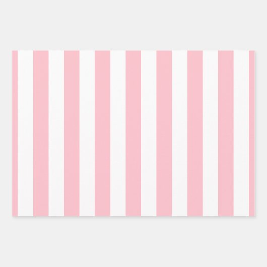 Rosa auf weißen Streifen verschiedener Größen. Geschenkpapier Set (Vorderseite)