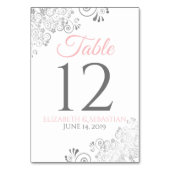 Rosa auf weißer Silber Filigree Einfache schicke H Tischnummer (Vorderseite)