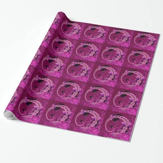 Rosa aufgerollter Drache gemasert Geschenkpapier (Ungerollt)