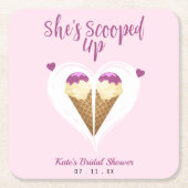 Rosa aufgetauchte Eiscreme-Herz-Brautparty Rechteckiger Pappuntersetzer (Vorderseite)