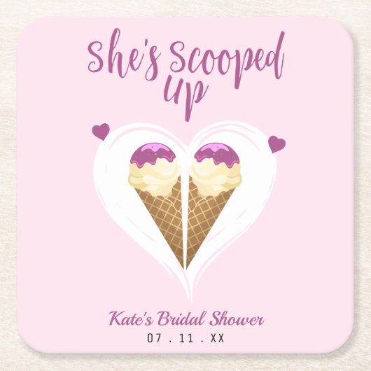 Rosa aufgetauchte Eiscreme-Herz-Brautparty Rechteckiger Pappuntersetzer (Vorderseite)