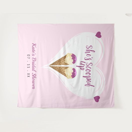 Rosa aufgetauchte Eiscreme-Herz-Brautparty Wandteppich (Vorderseite (Horizontal))