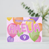 Rosa Ausschnitt-Buchstaben Cookies Amelia Geburtst Karte (Stehend Vorderseite)