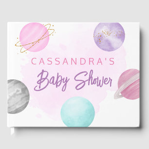 Rosa Außenraumplaneten Galaxy Babydusche Gästebuch