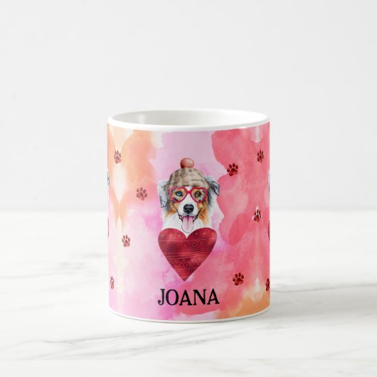 Rosa Australischer Schäferhund Valentinstag Gesche Kaffeetasse (Mittel)
