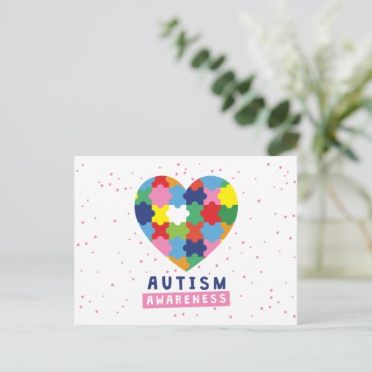 Rosa Autismus-Bewusstsein Postkarte (Stehend Vorderseite)