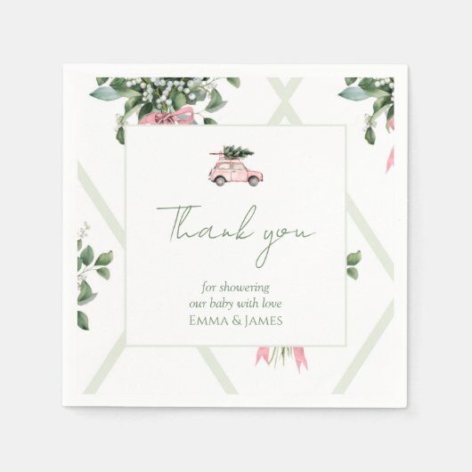Rosa Auto & Baum Wasserfarbe Weihnachten Napkins Serviette (Vorderseite)