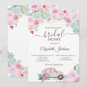 Rosa Auto-Lichter Schicke Rosen Brautparty Einladung