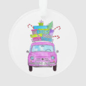 Rosa Auto mit Weihnachtsgeschenken Wasserfarbe Ornament (Rückseite)