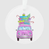 Rosa Auto mit Weihnachtsgeschenken Wasserfarbe Ornament (Vorderseite)