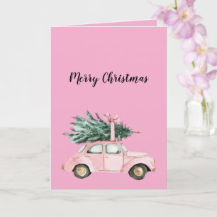 Rosa Auto-Weihnachtsbaum Karte