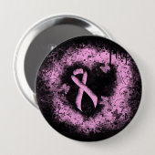 Rosa Awareness Ribbon Grunge Herz Button (Vorne & Hinten)