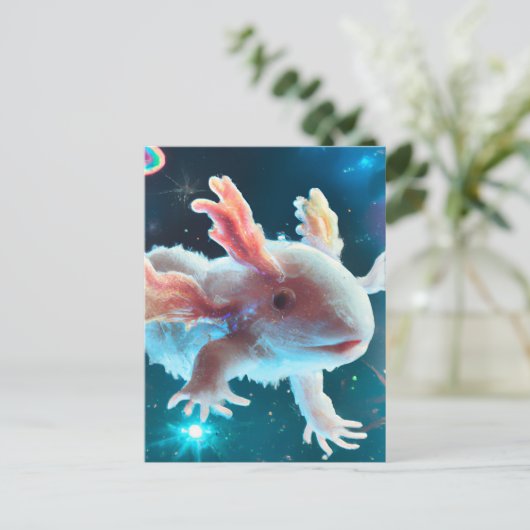 Rosa Axolotl im Weltraum Postkarte (Stehend Vorderseite)