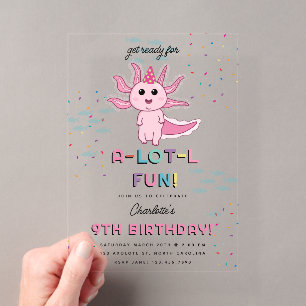 Rosa Axolotl Kinder Süße Salamander Geburtstagsfei Acryleinladungen