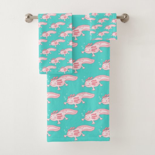 rosa Axolotmuster Badhandtuch Set (Insitu)