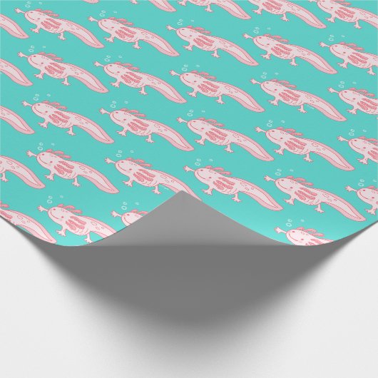 rosa Axolotmuster Geschenkpapier (Ecke)