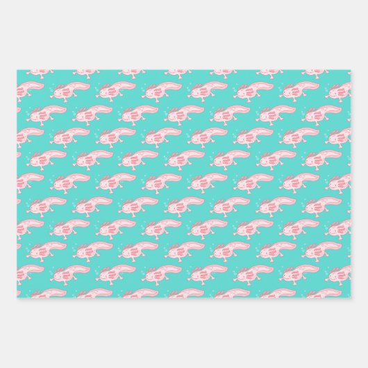 rosa Axolotmuster Geschenkpapier Set (Vorderseite 2)