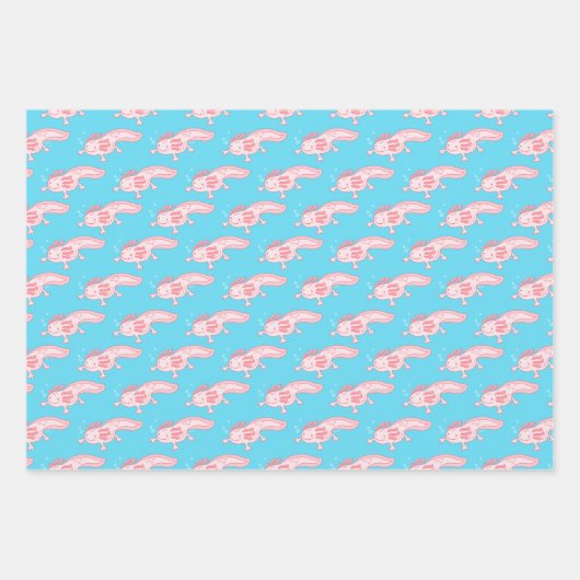 rosa Axolotmuster Geschenkpapier Set (Vorderseite)